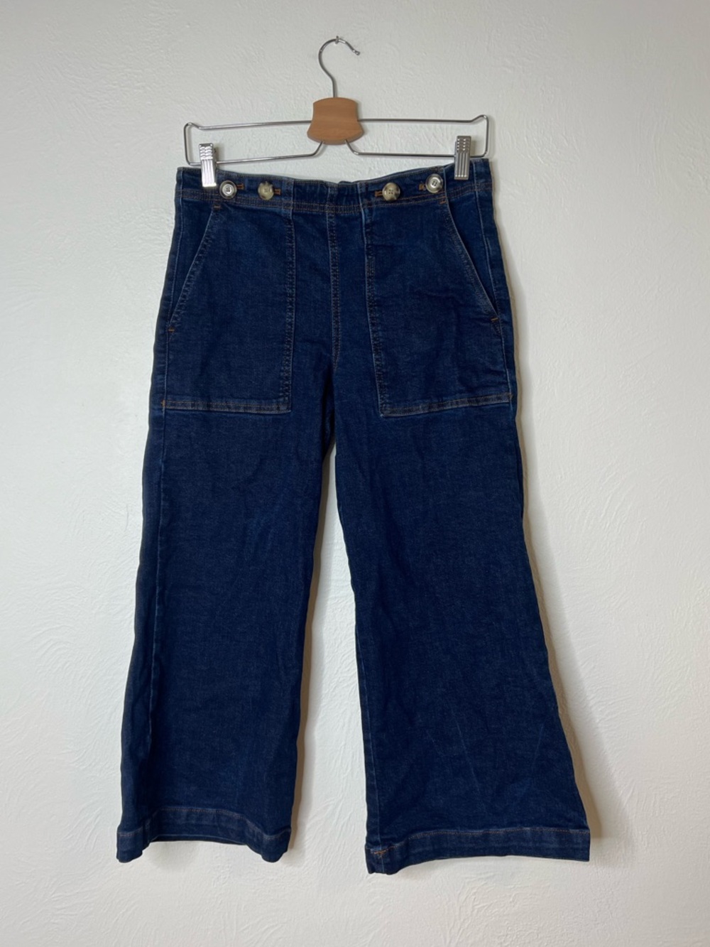 Pilcro The Kit Cropped Jeans Dark Wash Wide Leg High Rise Button Fly Size 29P